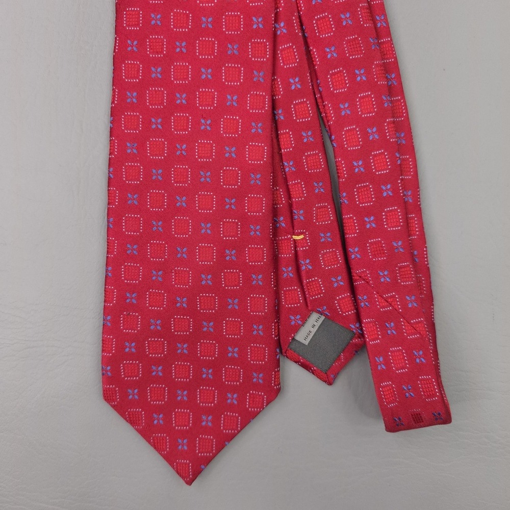 Canali Tie Mens One Size Red Silk Geometric Jacquard Made Italy Necktie